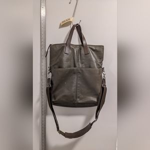 Khaki & Brown Leather Messenger Bag — Coach